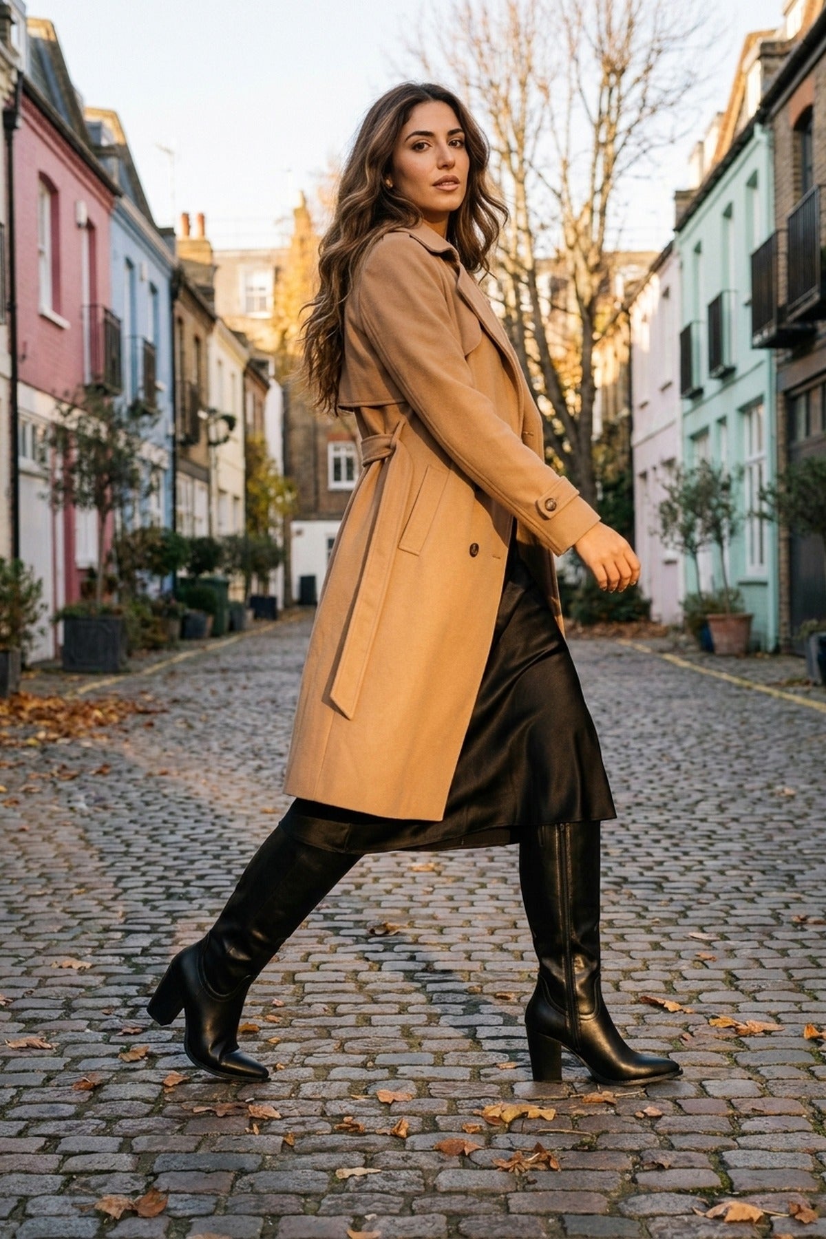 Mercedes Faux Leather Knee High Block Heel Boots - Black