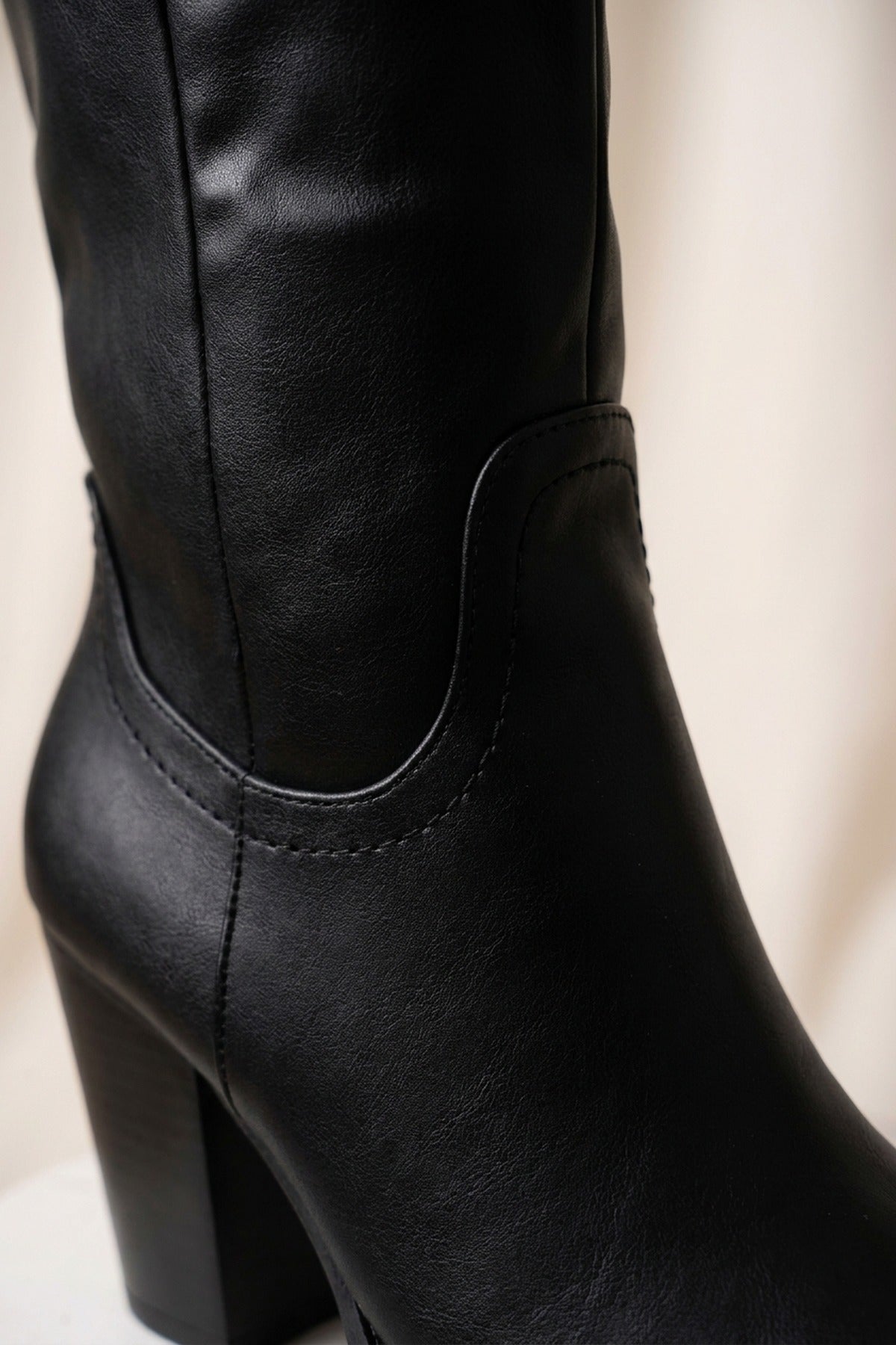 Mercedes Faux Leather Knee High Block Heel Boots - Black