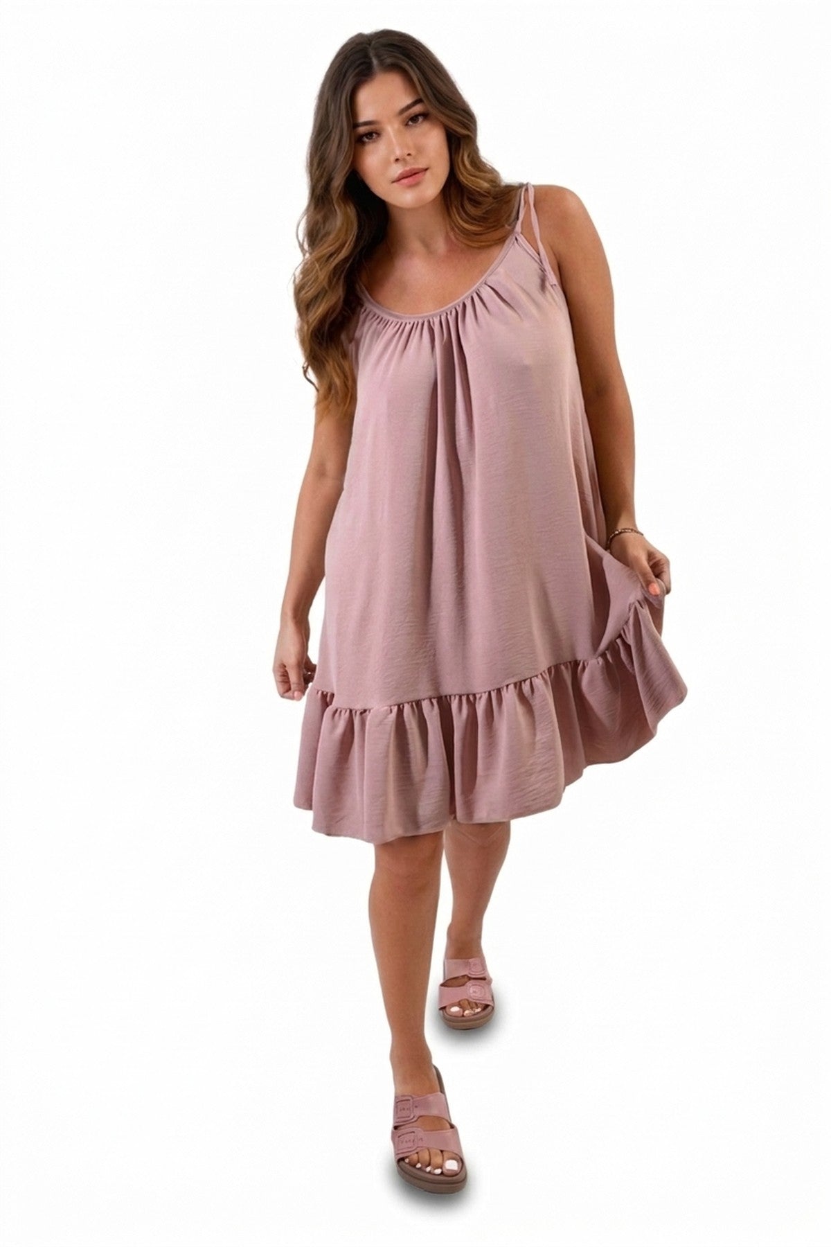 Faye Backless Tie-up Spaghetti Strap Frill Hem Mini Dress - ROSE_wb