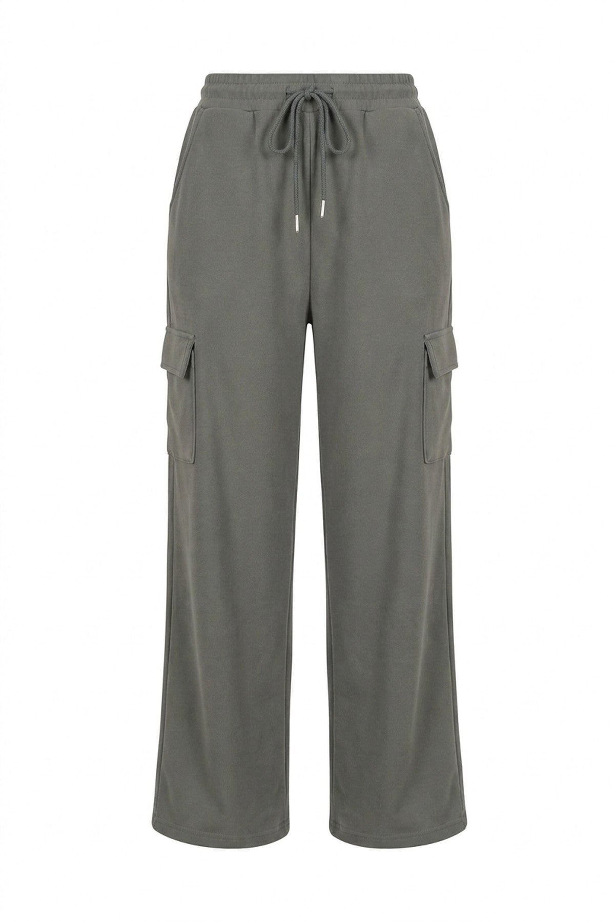 Faye Wide Leg Drawstring Waist Flap Pocket Trouser - GREY_wb