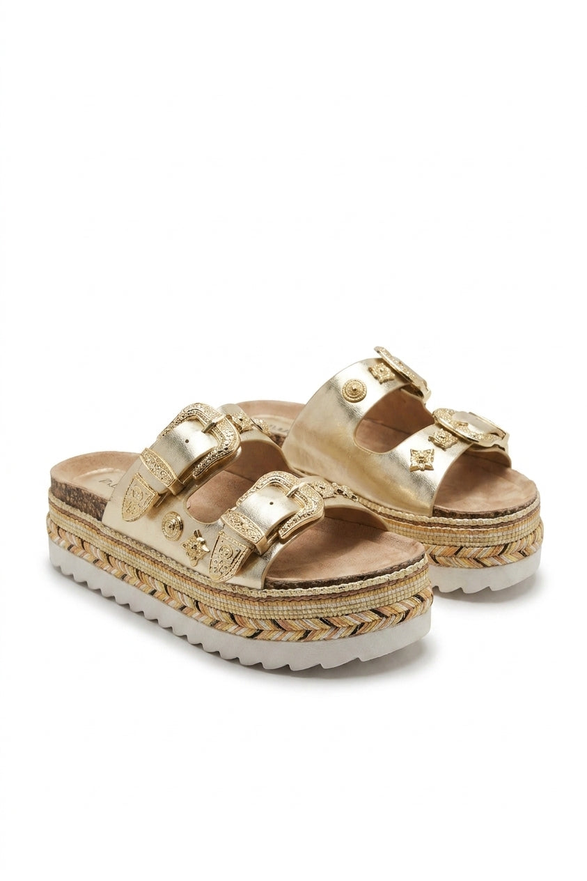 Fiona Punk Studded Buckle Platform Sandals - GOLD_wb