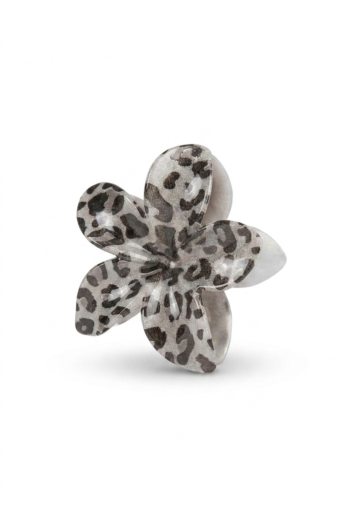 Jenaya Flower Shaped  Printed Hair Claw Clip - Grey_wb