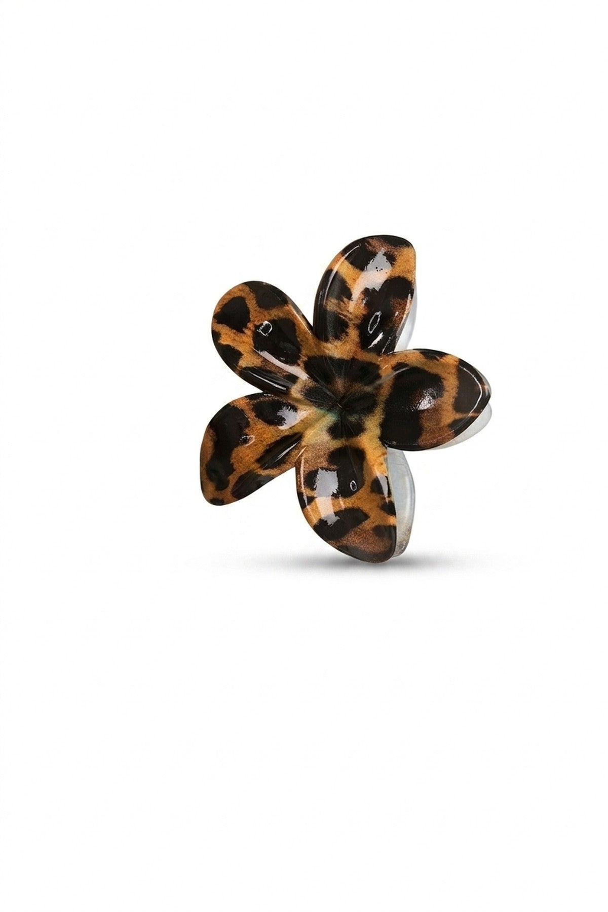 Jenaya Flower Shaped  Printed Hair Claw Clip - Leopard_wb