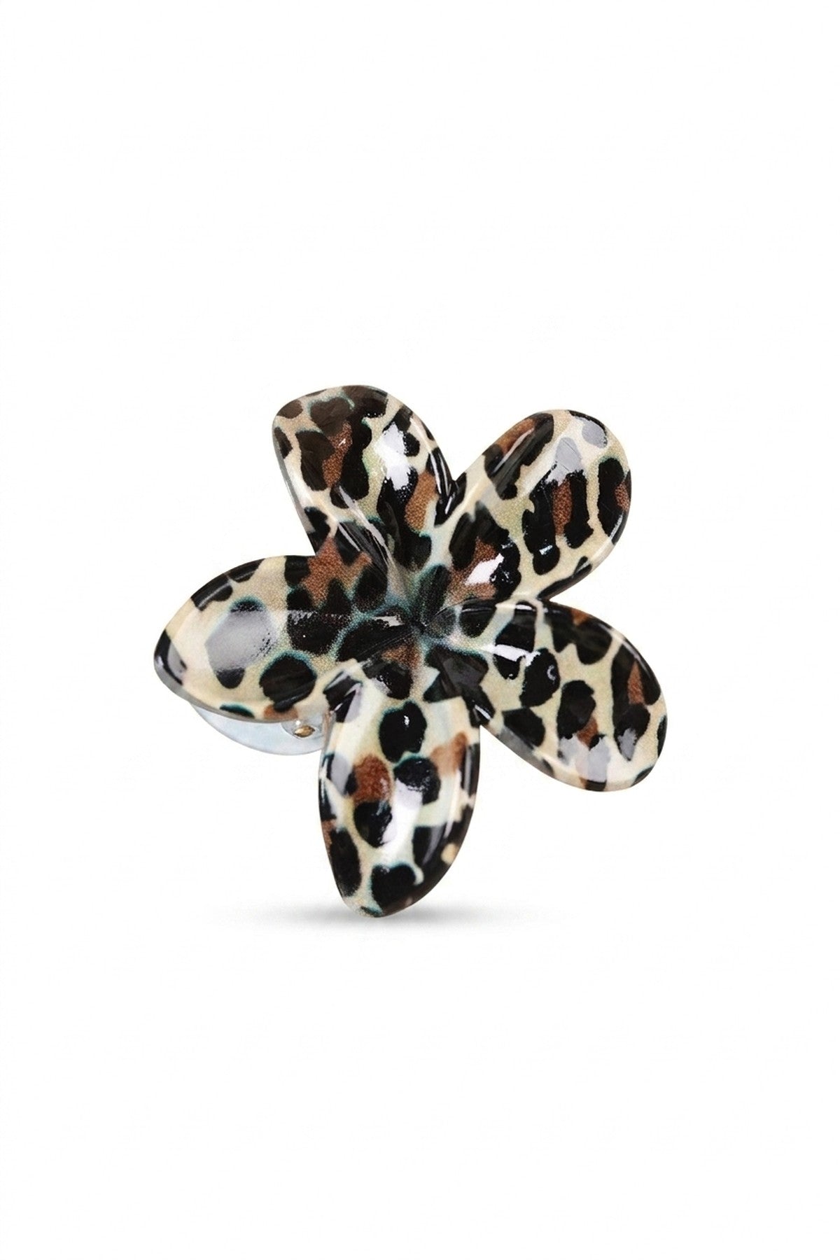 Jenaya Flower Shaped  Printed Hair Claw Clip - Mocha_wb