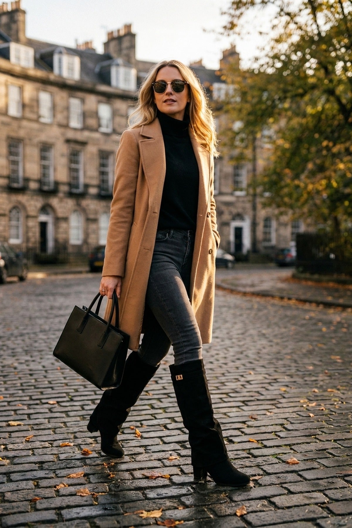 Cordelia Fold Over Block Heel Knee High Boots - Black Suede