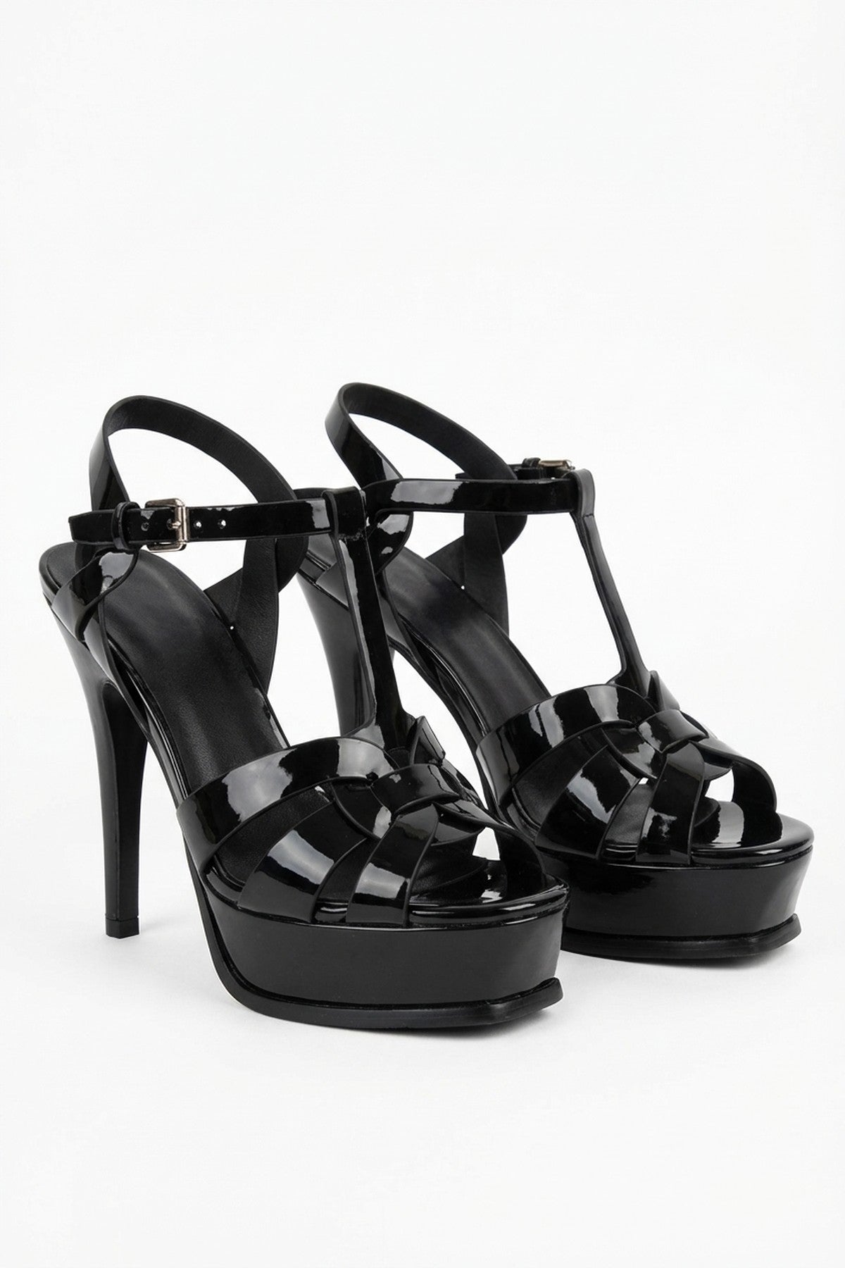 Francesca Platform T Bar Sandal High Heels - Black_wb