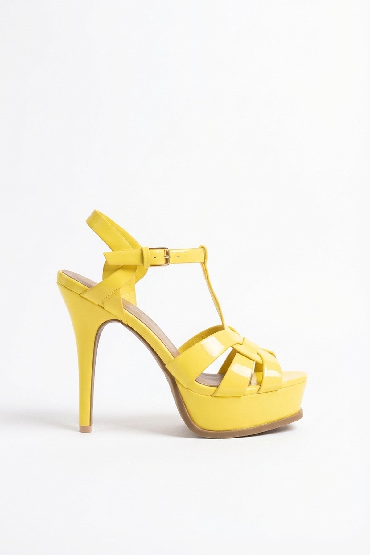 Francesca Platform T Bar Sandal High Heels - Yellow_wb