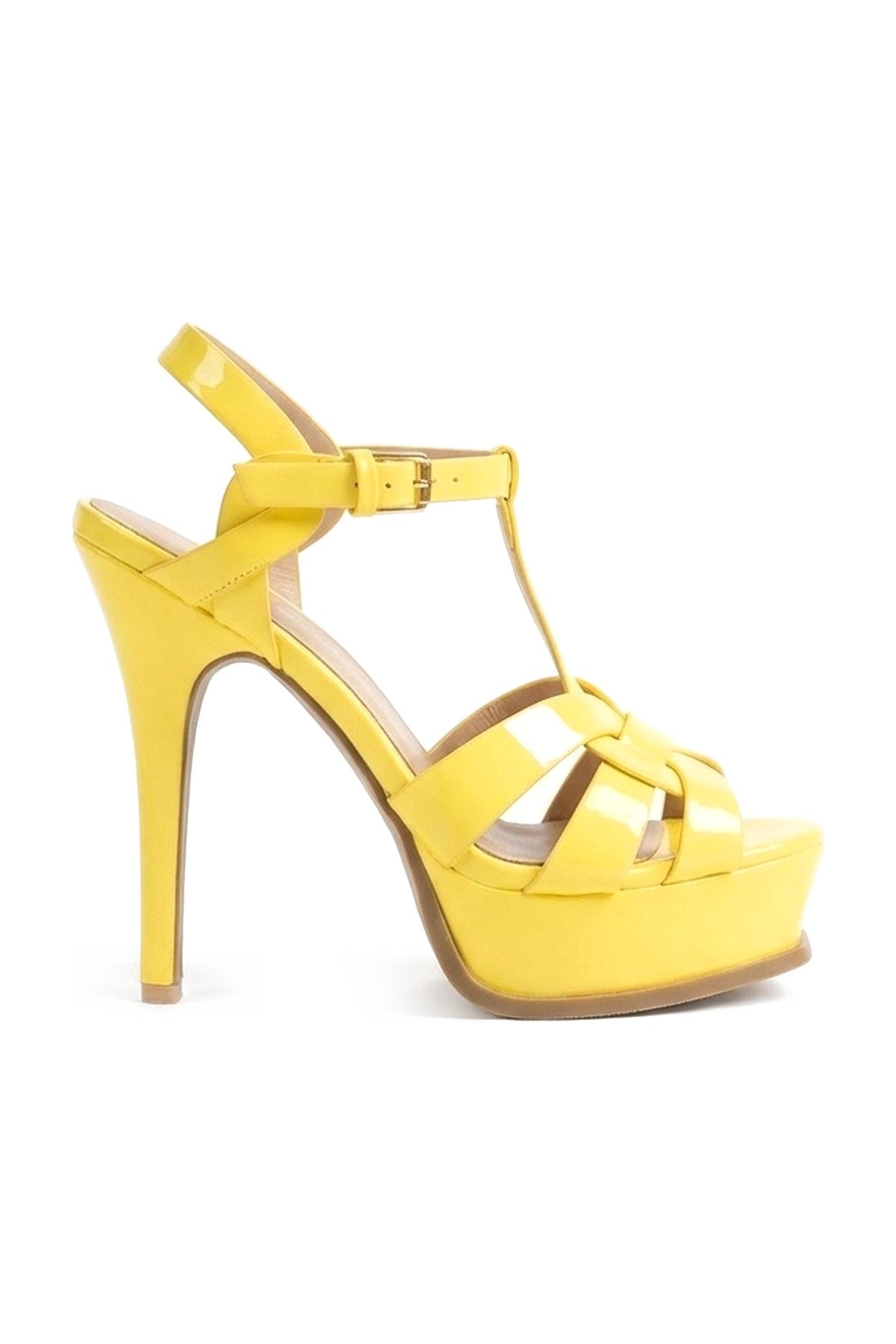 Francesca Platform T Bar Sandal High Heels - Yellow_wb
