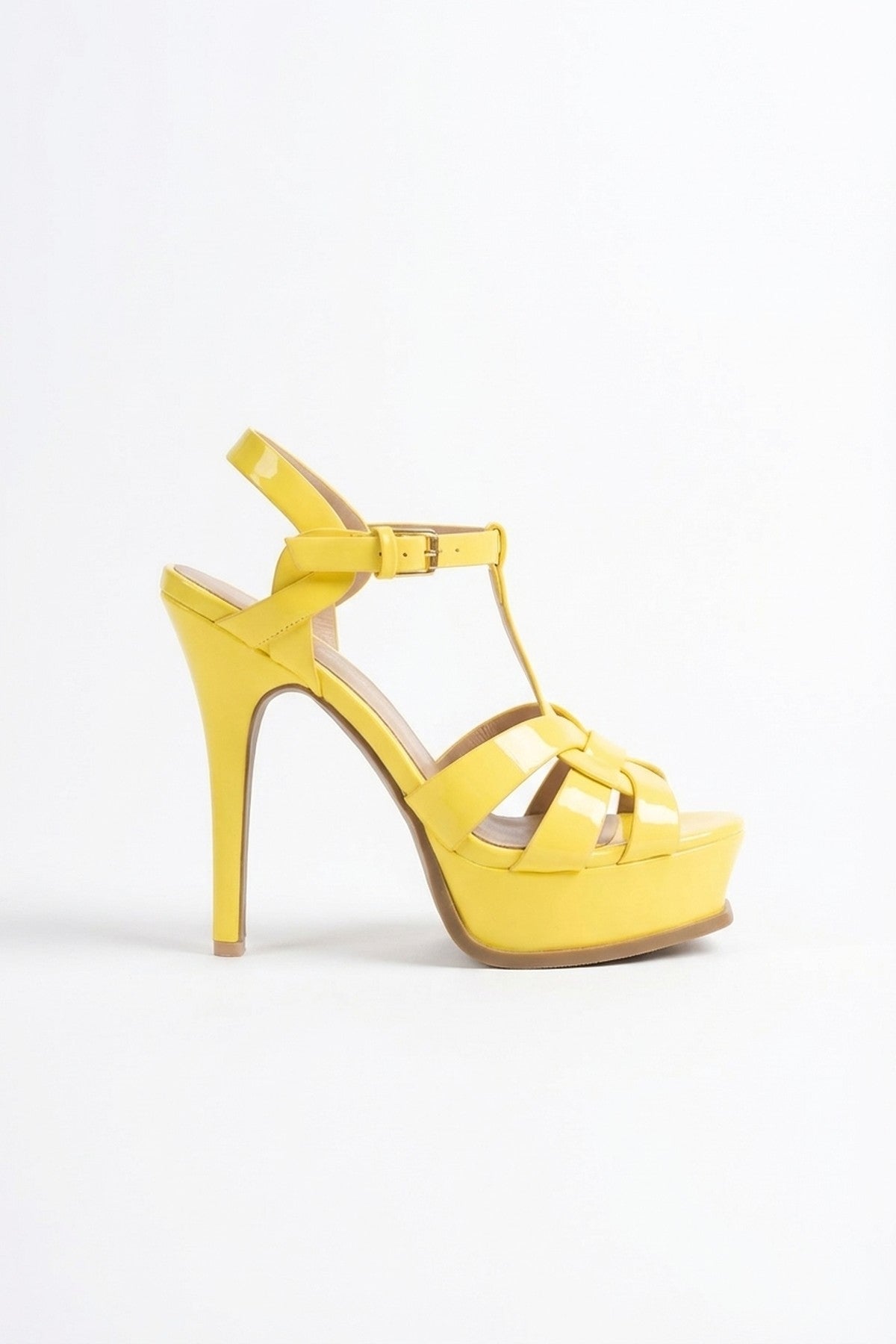 Francesca Platform T Bar Sandal High Heels - Yellow_wb