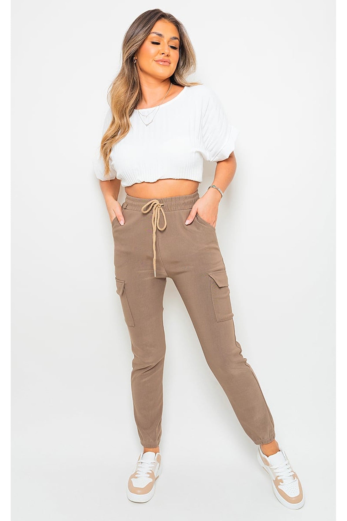 Frankie Cargo Pocket Trouser With Drawstring - Mocha
