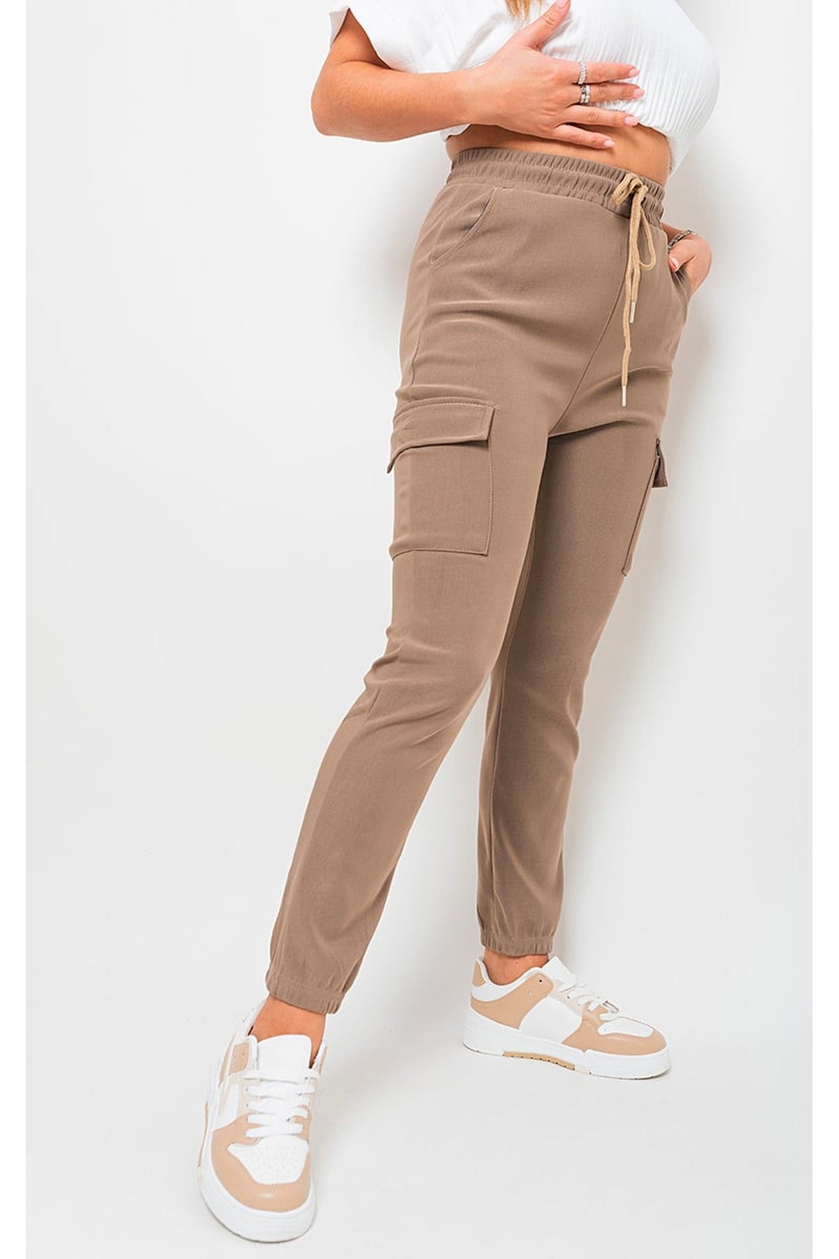 Frankie Cargo Pocket Trouser With Drawstring - Mocha