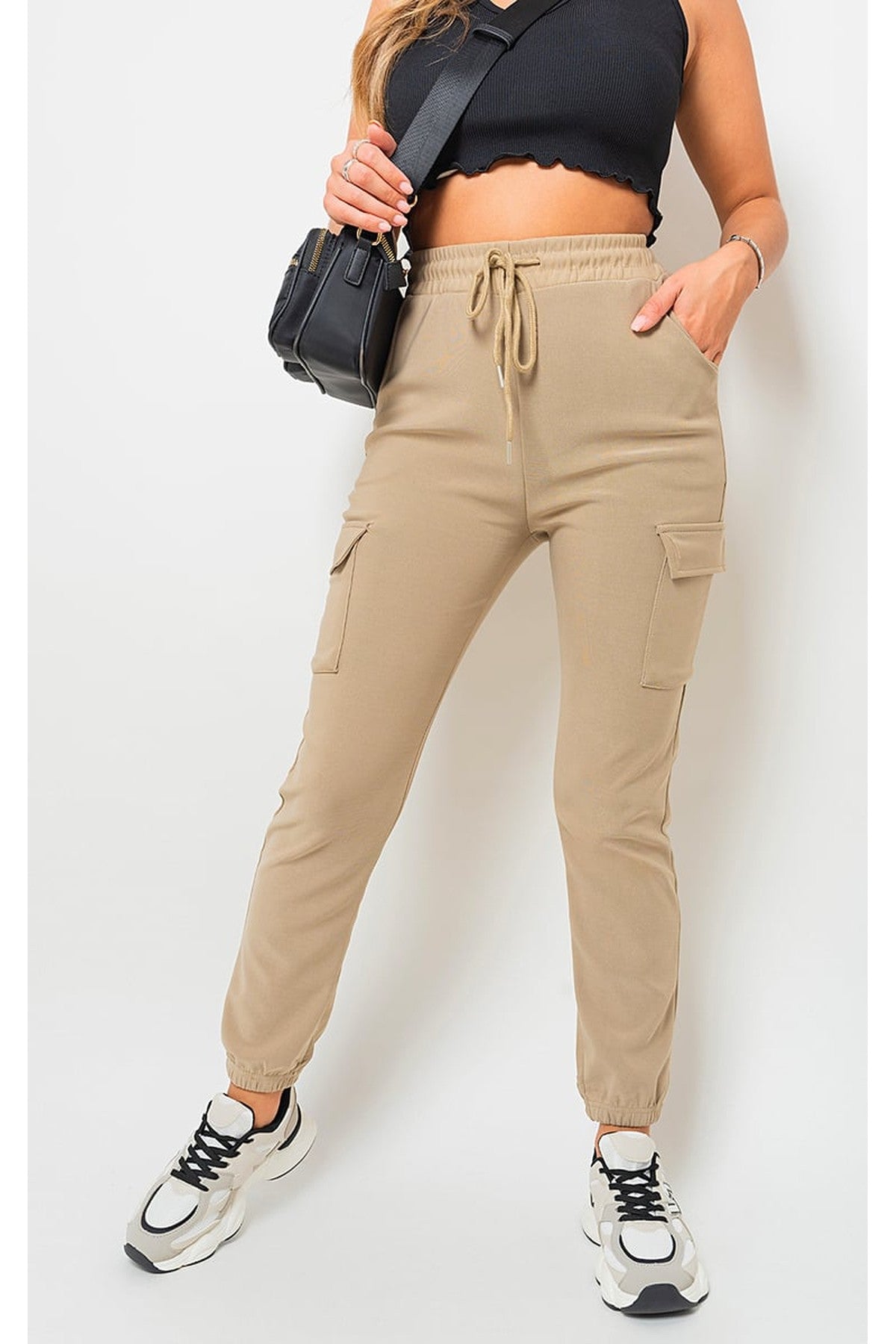 Frankie Cargo Pocket Trouser With Drawstring - Stone