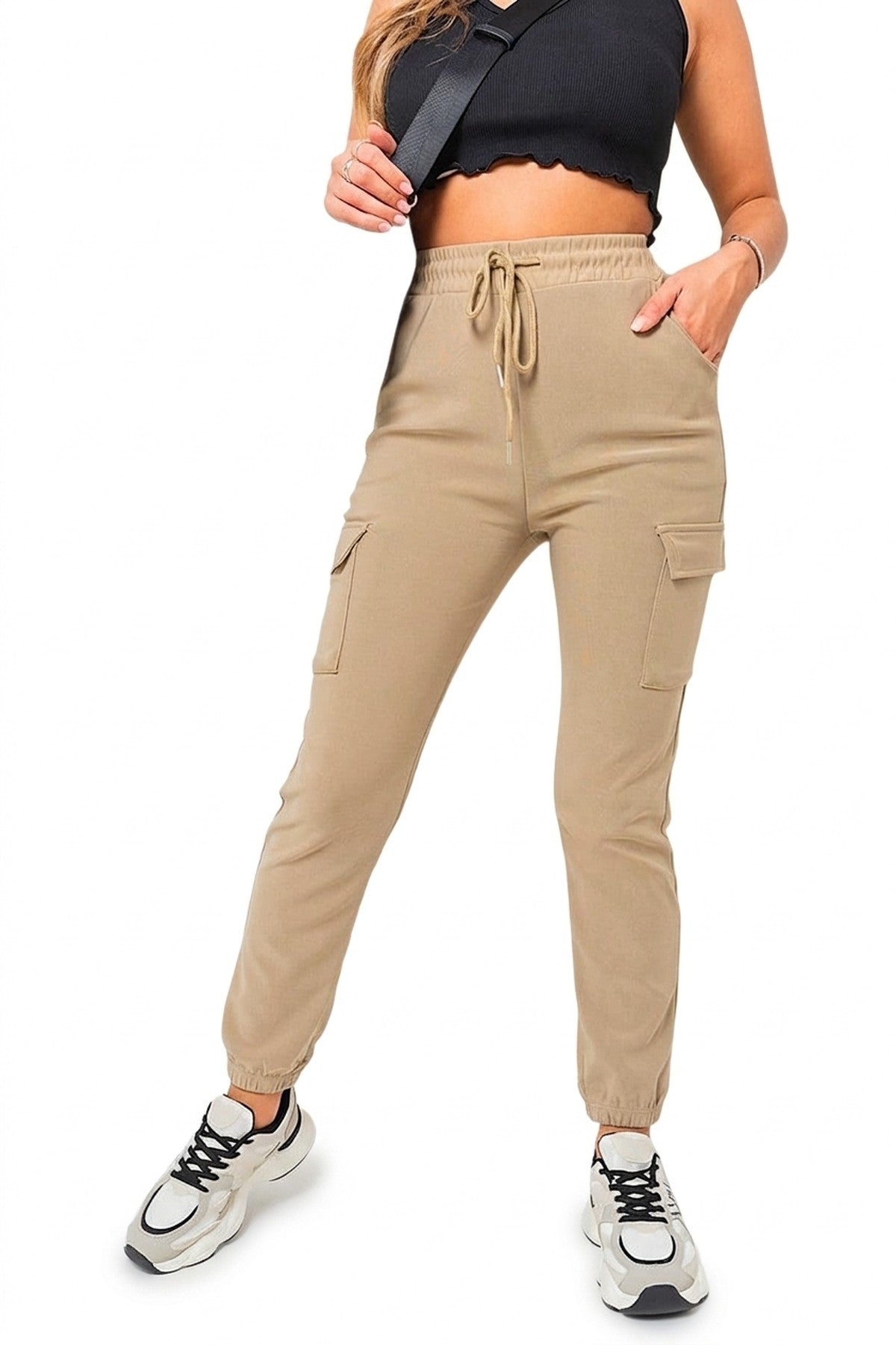 Frankie Cargo Pocket Trouser With Drawstring - Stone_wb