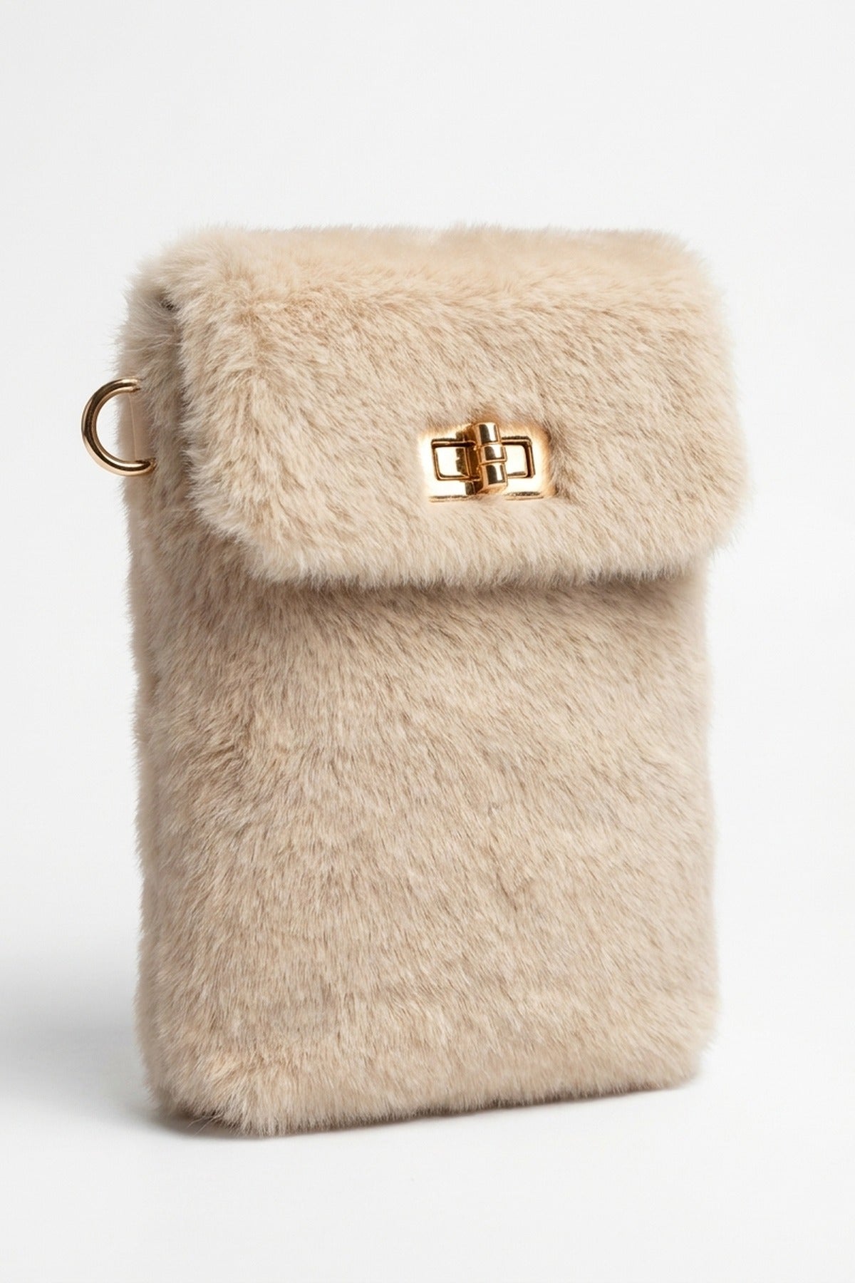 Rocio Faux Fur Mini Phone Bag - Beige