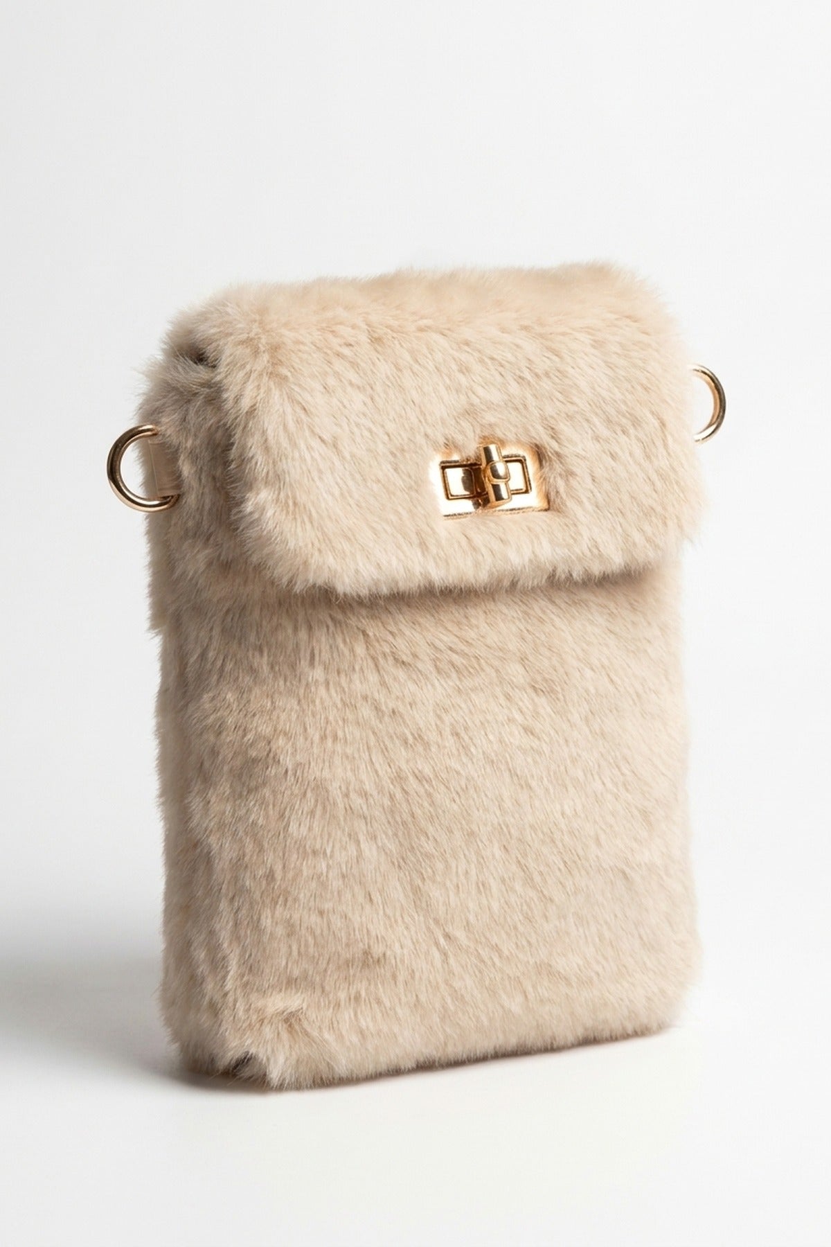Rocio Faux Fur Mini Phone Bag - Beige