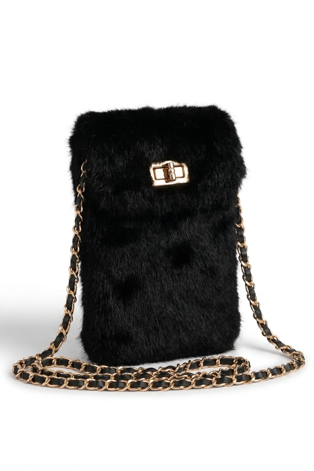Rocio Faux Fur Mini Phone Bag - Black