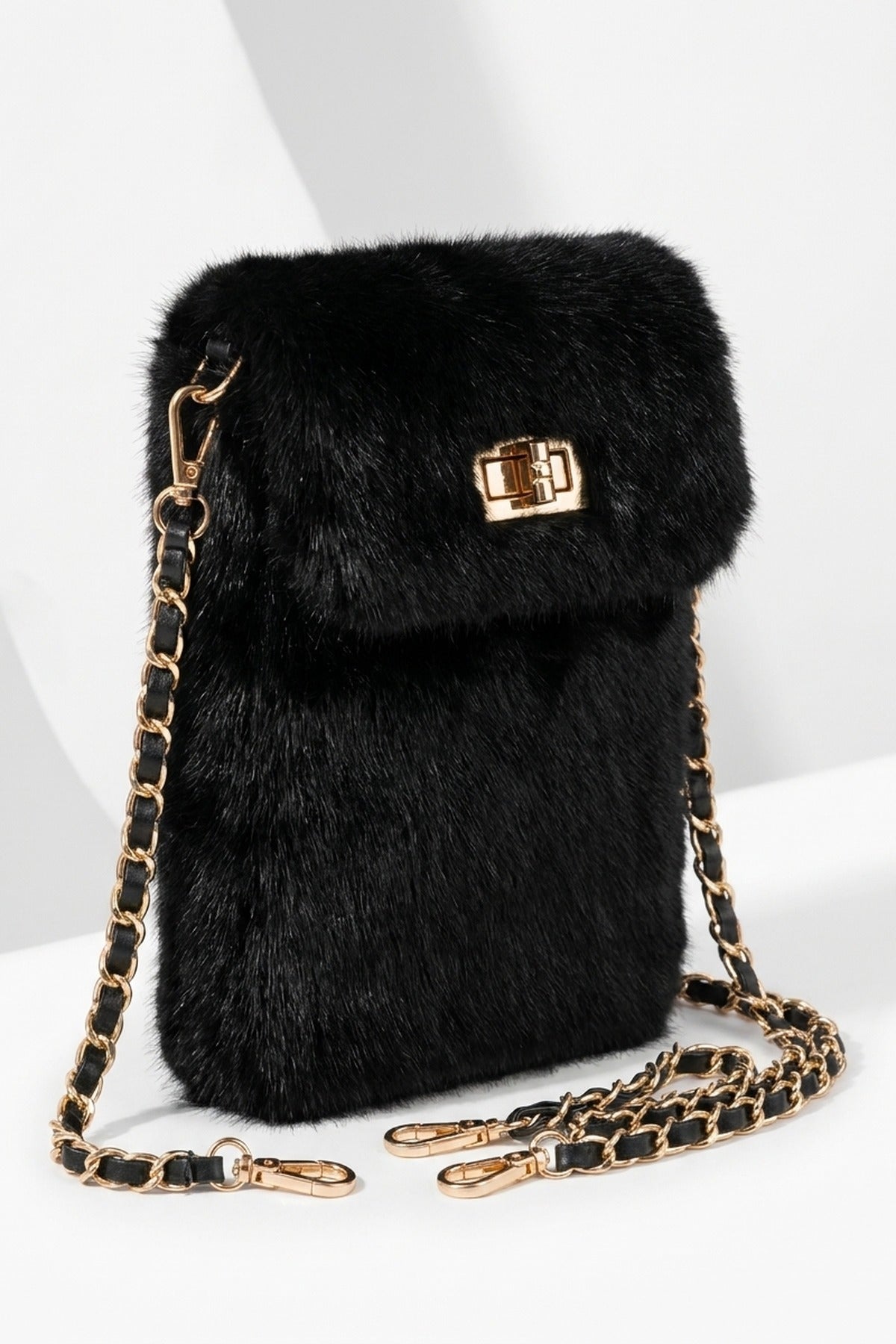 Rocio Faux Fur Mini Phone Bag - Black
