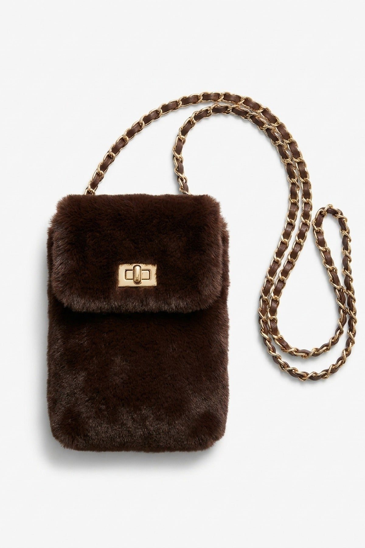 Rocio Faux Fur Mini Phone Bag - Brown