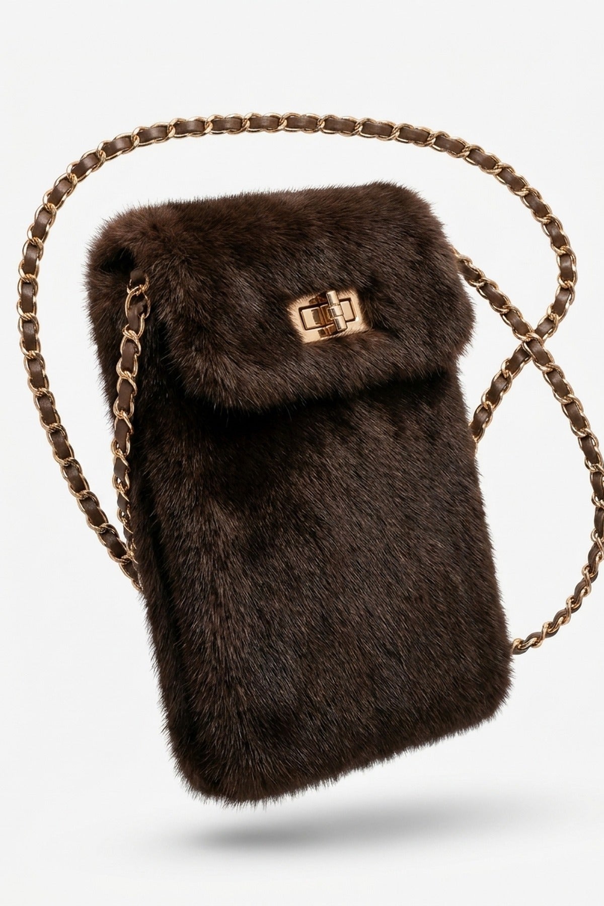 Rocio Faux Fur Mini Phone Bag - Brown