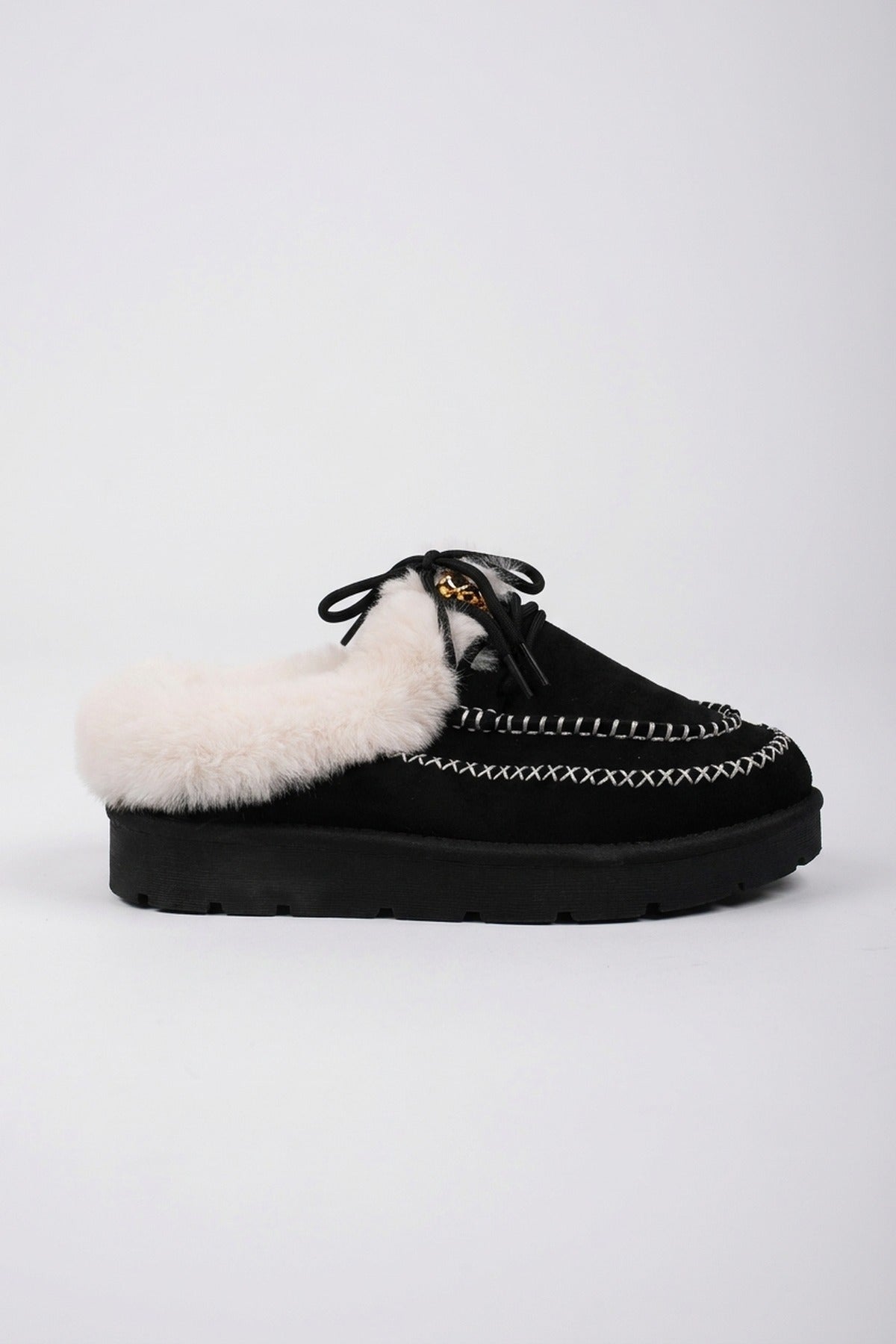 Aine Faux Suede Faux Fur Mules - Black