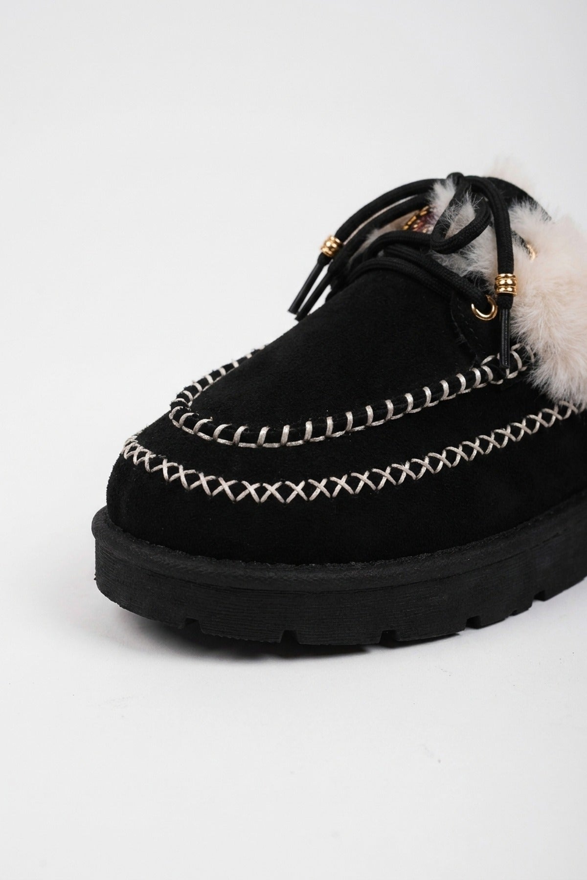 Aine Faux Suede Faux Fur Mules - Black