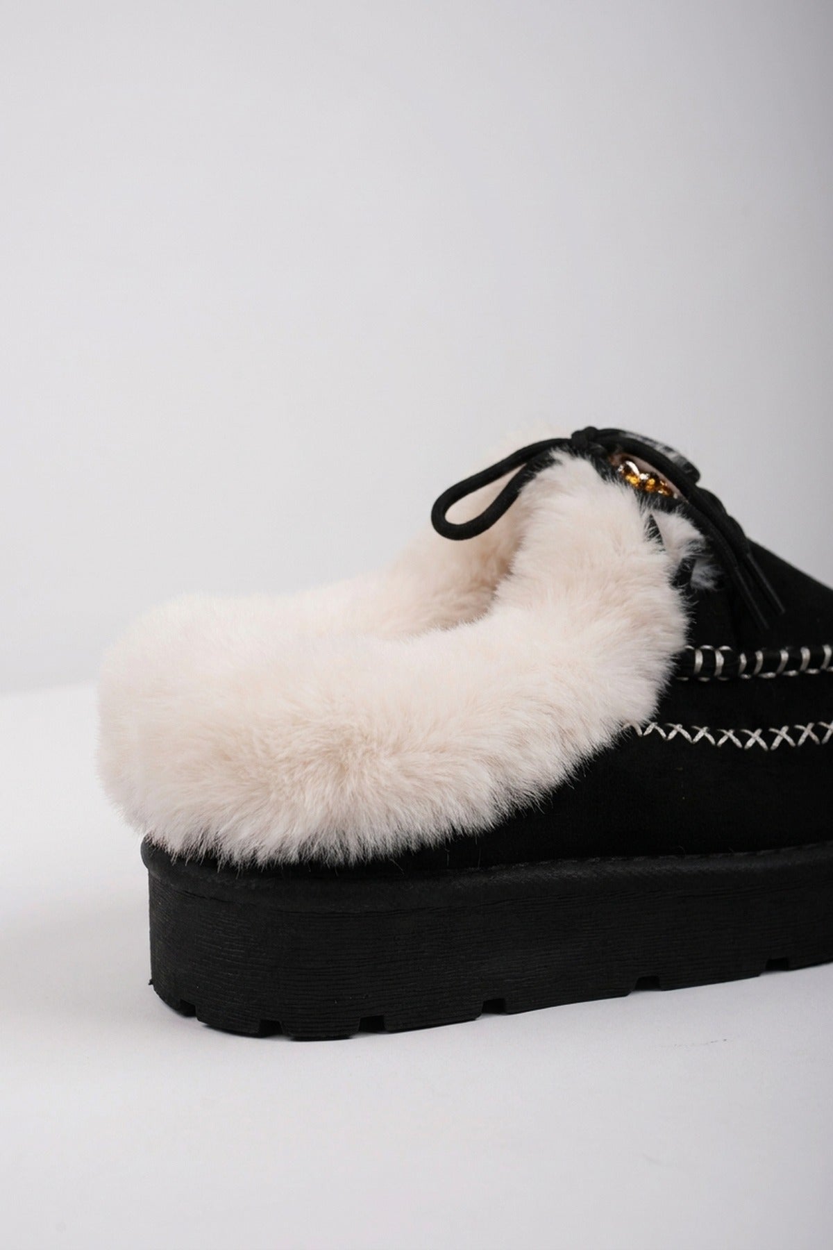 Aine Faux Suede Faux Fur Mules - Black