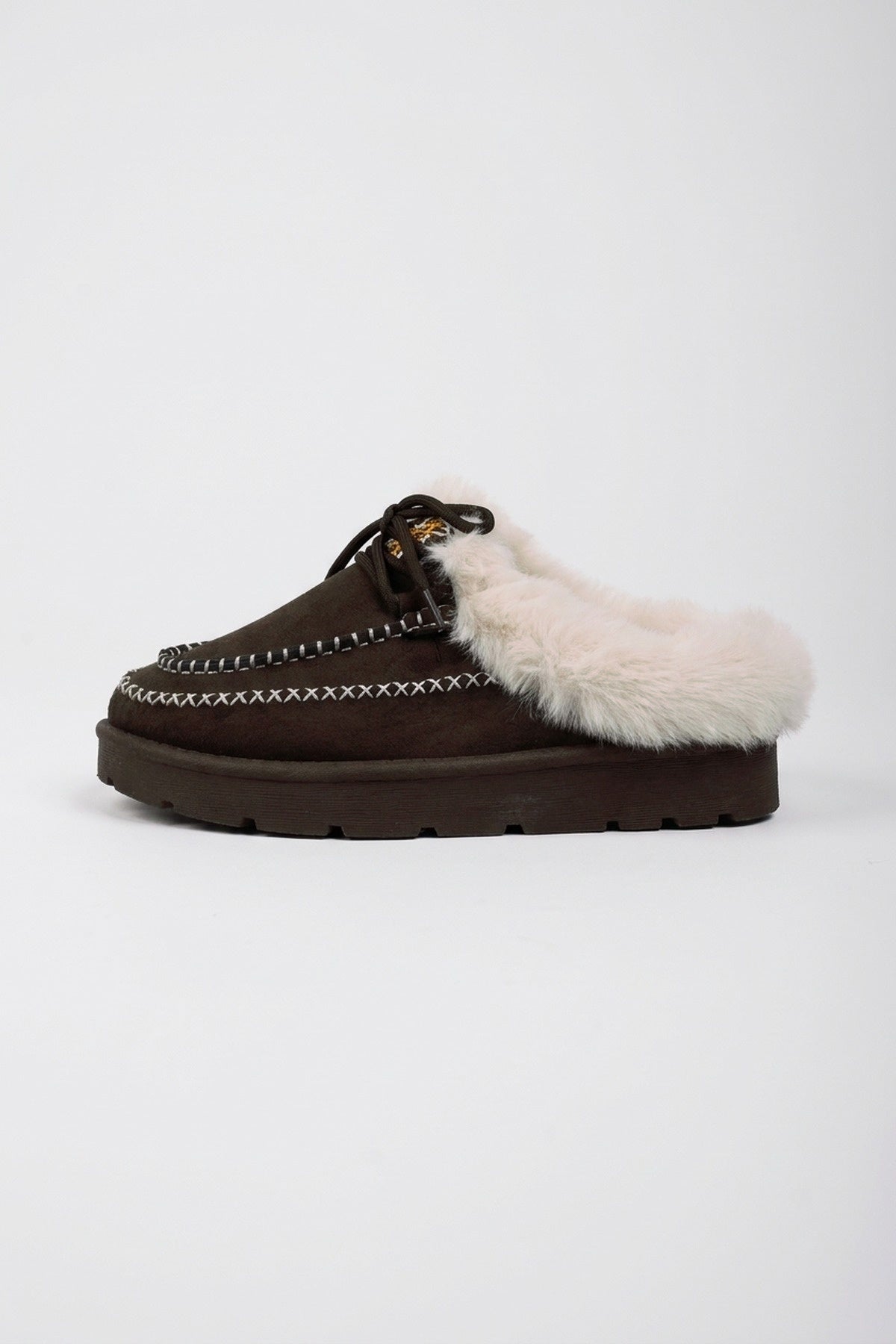 Aine Faux Suede Faux Fur Mules - Brown