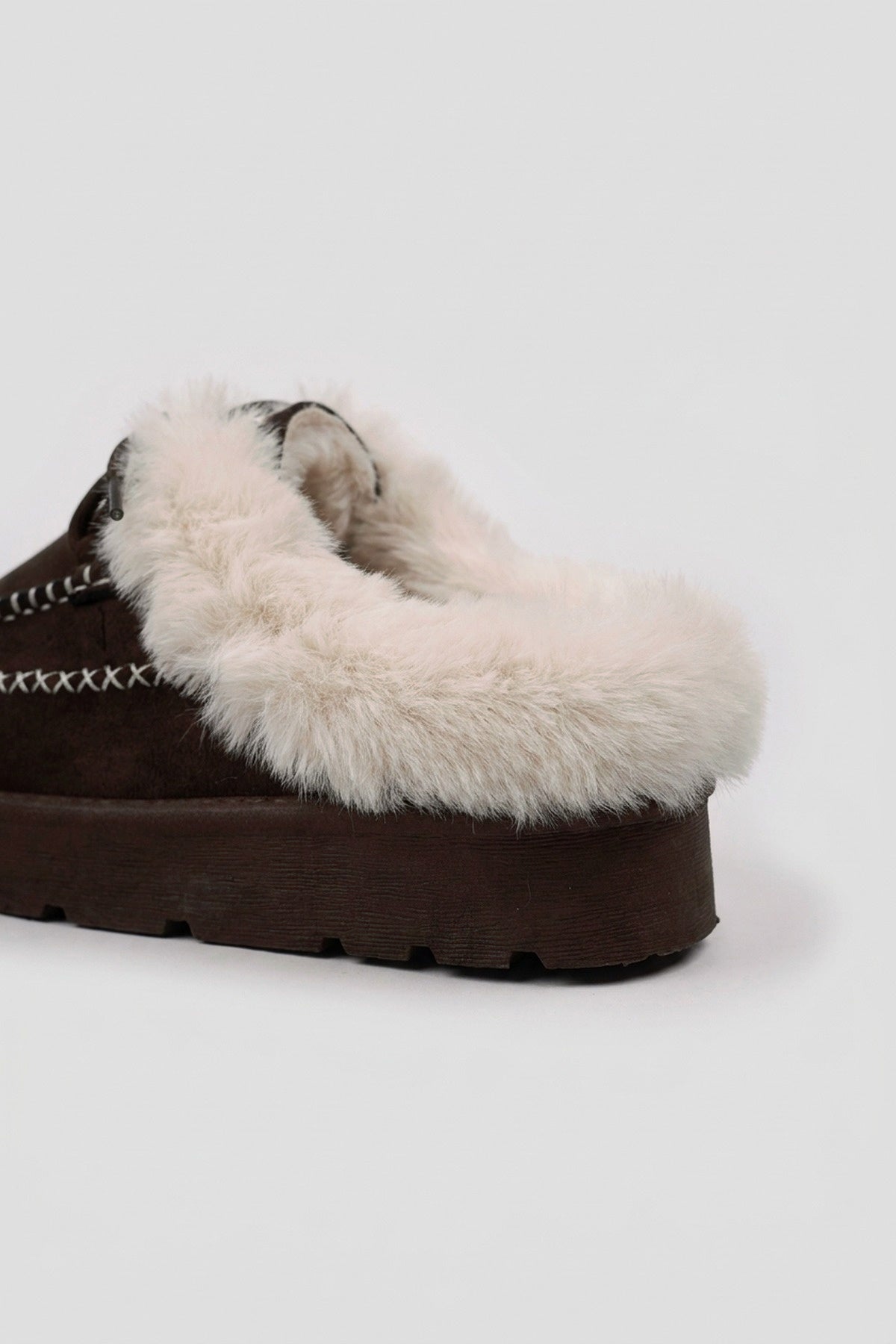 Aine Faux Suede Faux Fur Mules - Brown