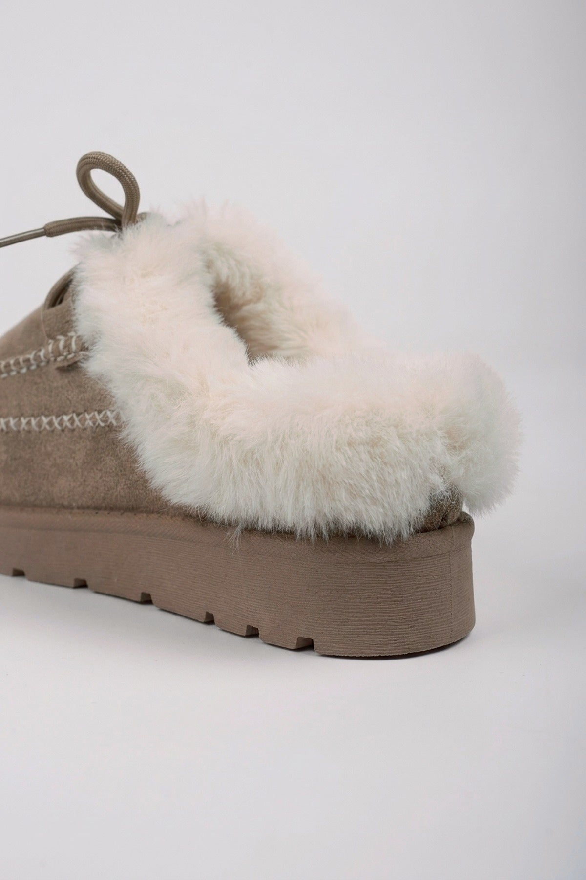 Aine Faux Suede Faux Fur Mules - Khaki