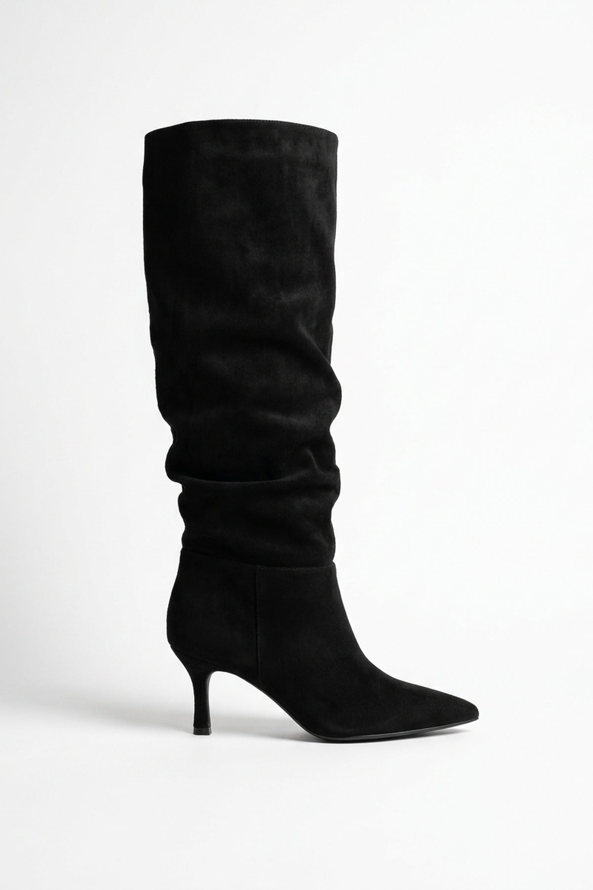 Anais Faux Suede Slouch Knee High Stiletto Boots - Black