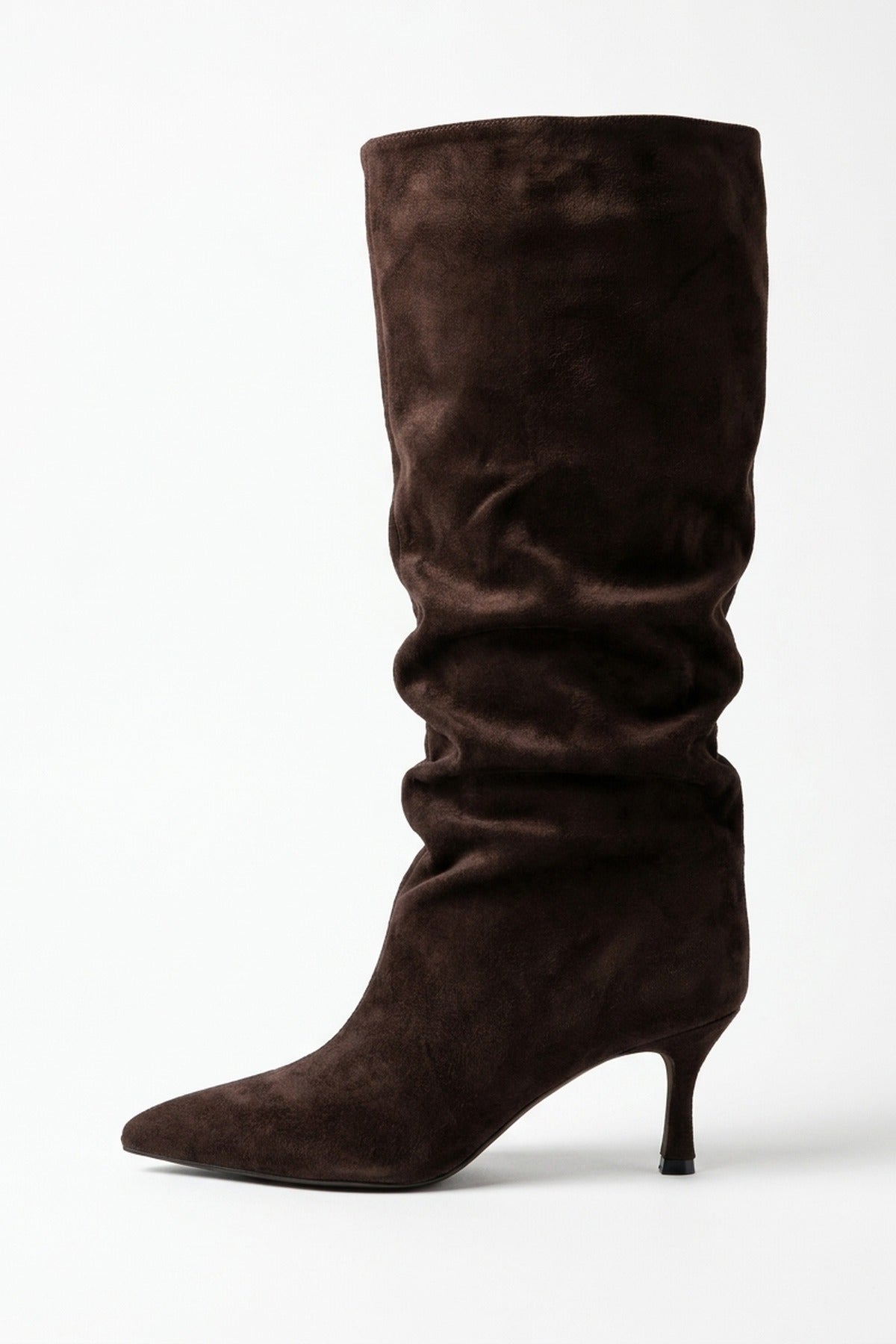 Anais Faux Suede Slouch Knee High Stiletto Boots - Brown