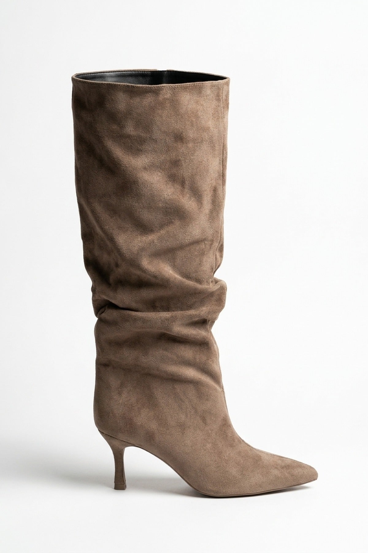 Anais Faux Suede Slouch Knee High Stiletto Boots - Khaki