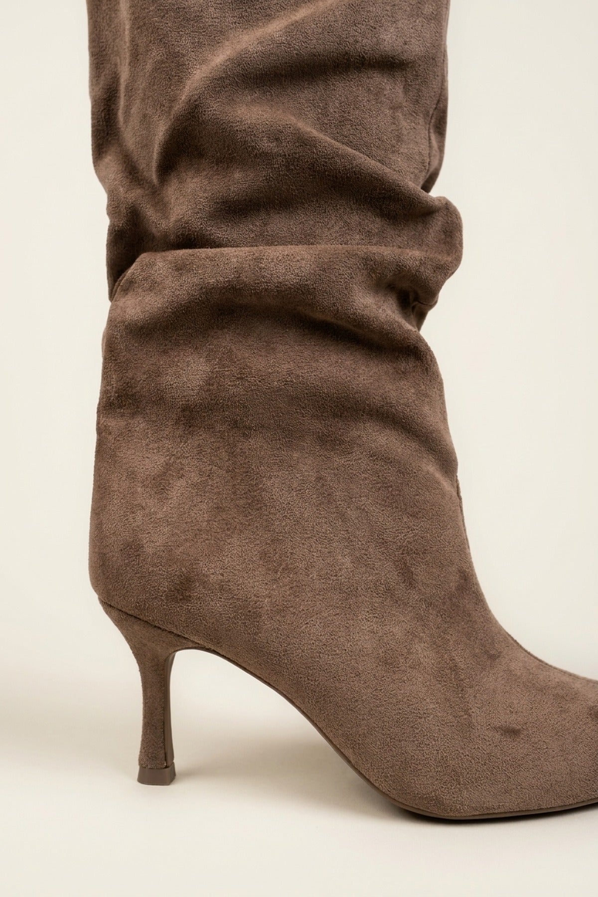 Anais Faux Suede Slouch Knee High Stiletto Boots - Khaki