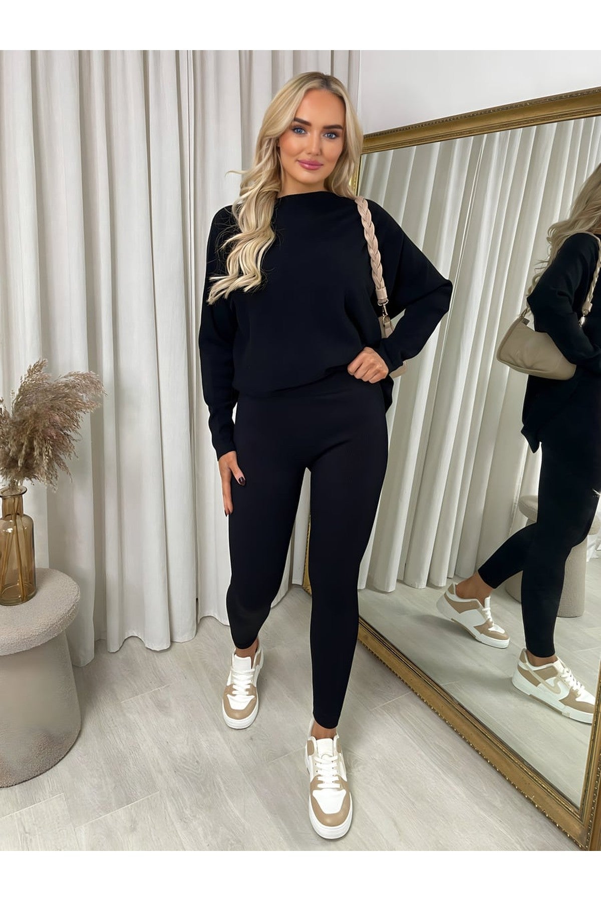 Gabriela High Waisted Rib Curvy Leggings - Black