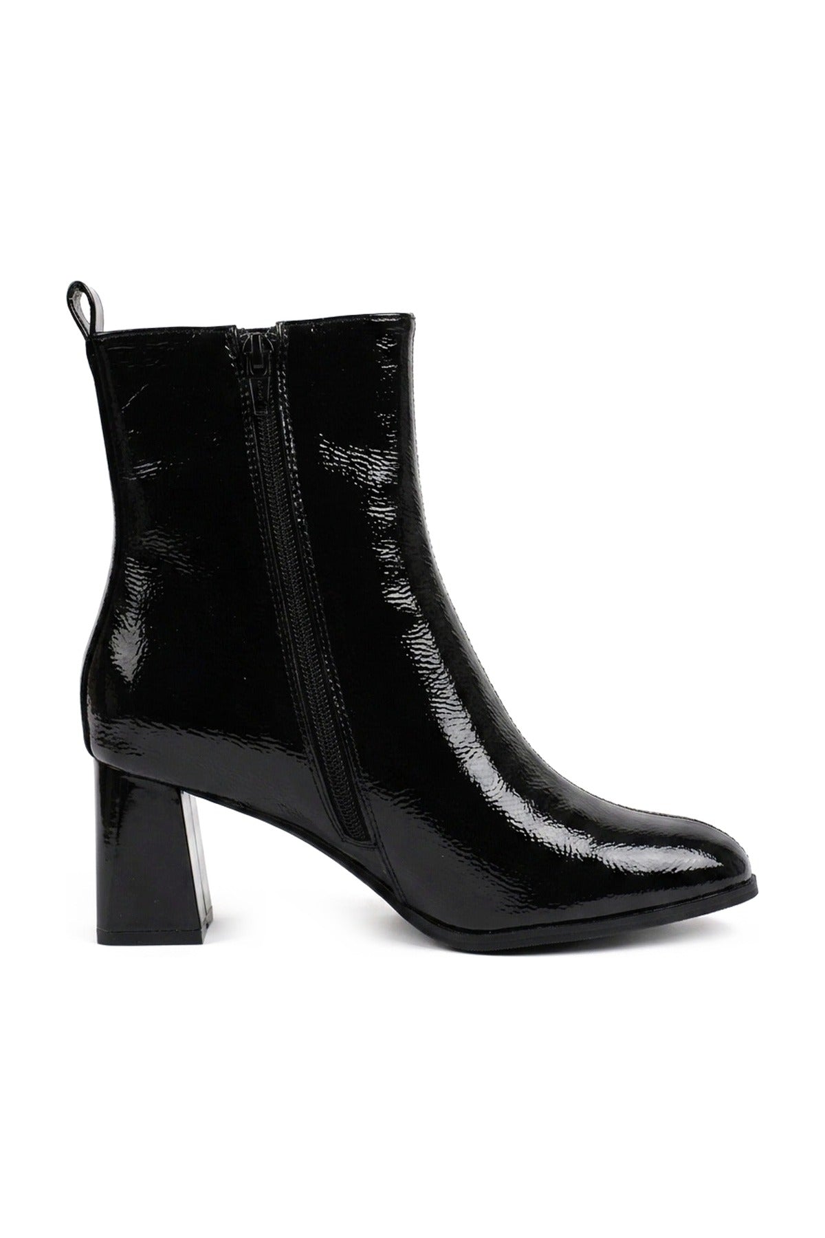 Genevieve Black Patent Pointed Toe Boots - Black_wb