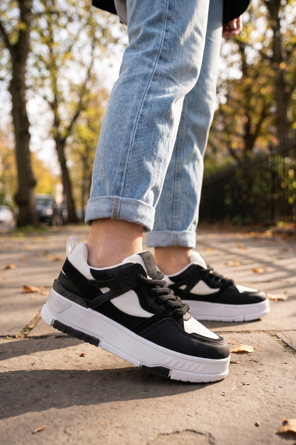 Genevieve Monochrome Chunky Sole Trainers - Black