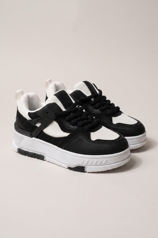 Genevieve Monochrome Chunky Sole Trainers - Black