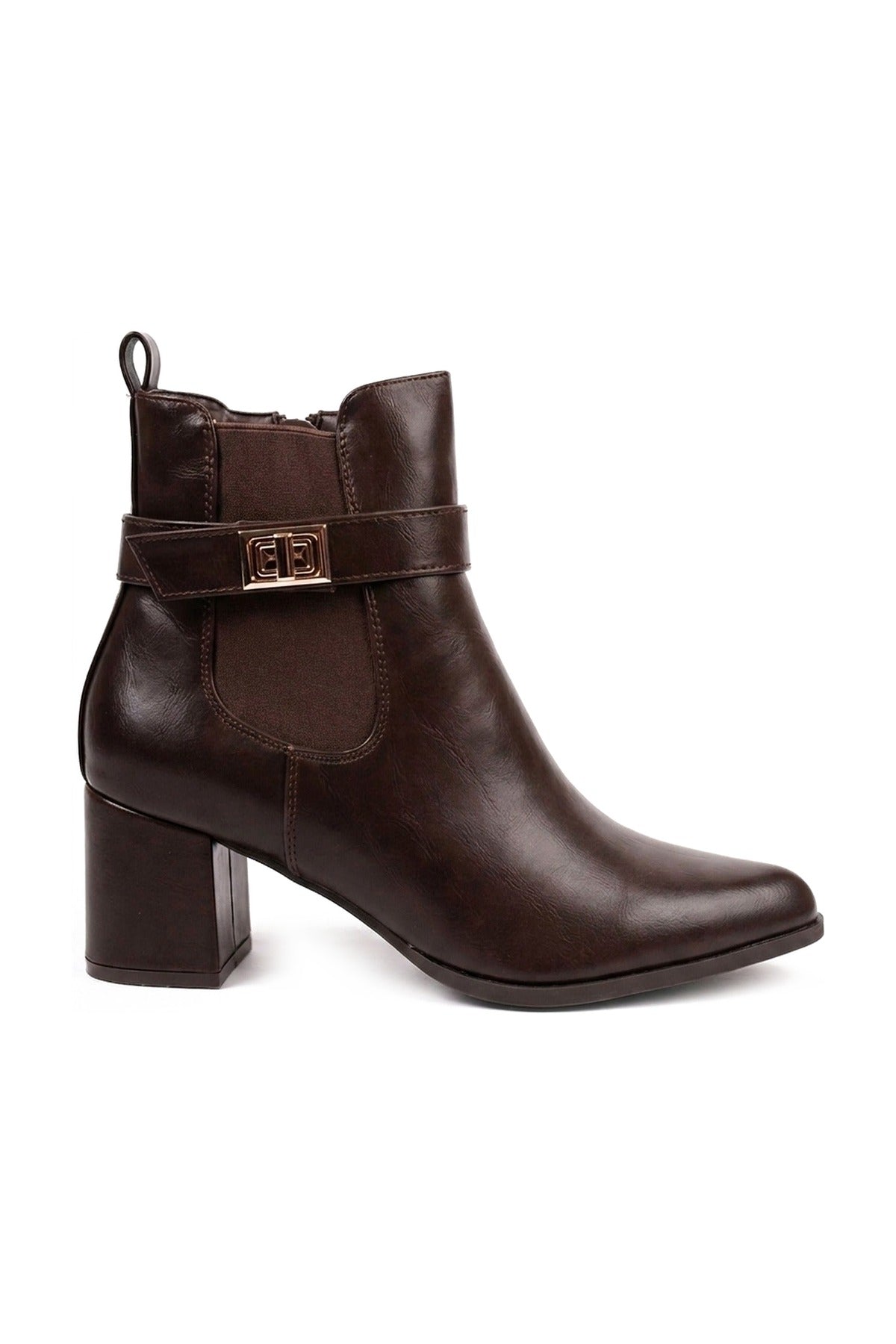 Genevieve Pointed Toe Block Heel Boots - Brown_wb