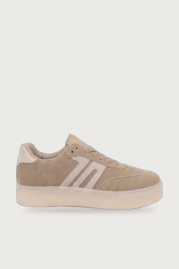 Genevieve Suede Effect Two Tone Trainers - BEIGE