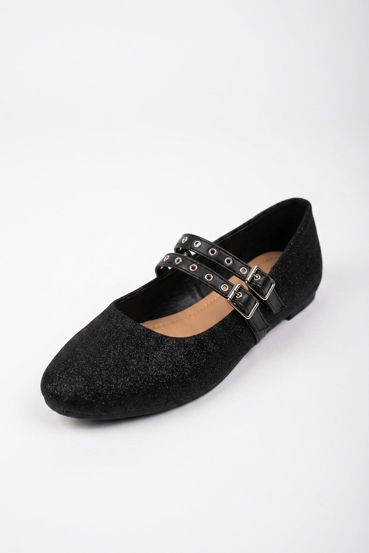 Cordelia Glittery Mary Jane Flats - Black