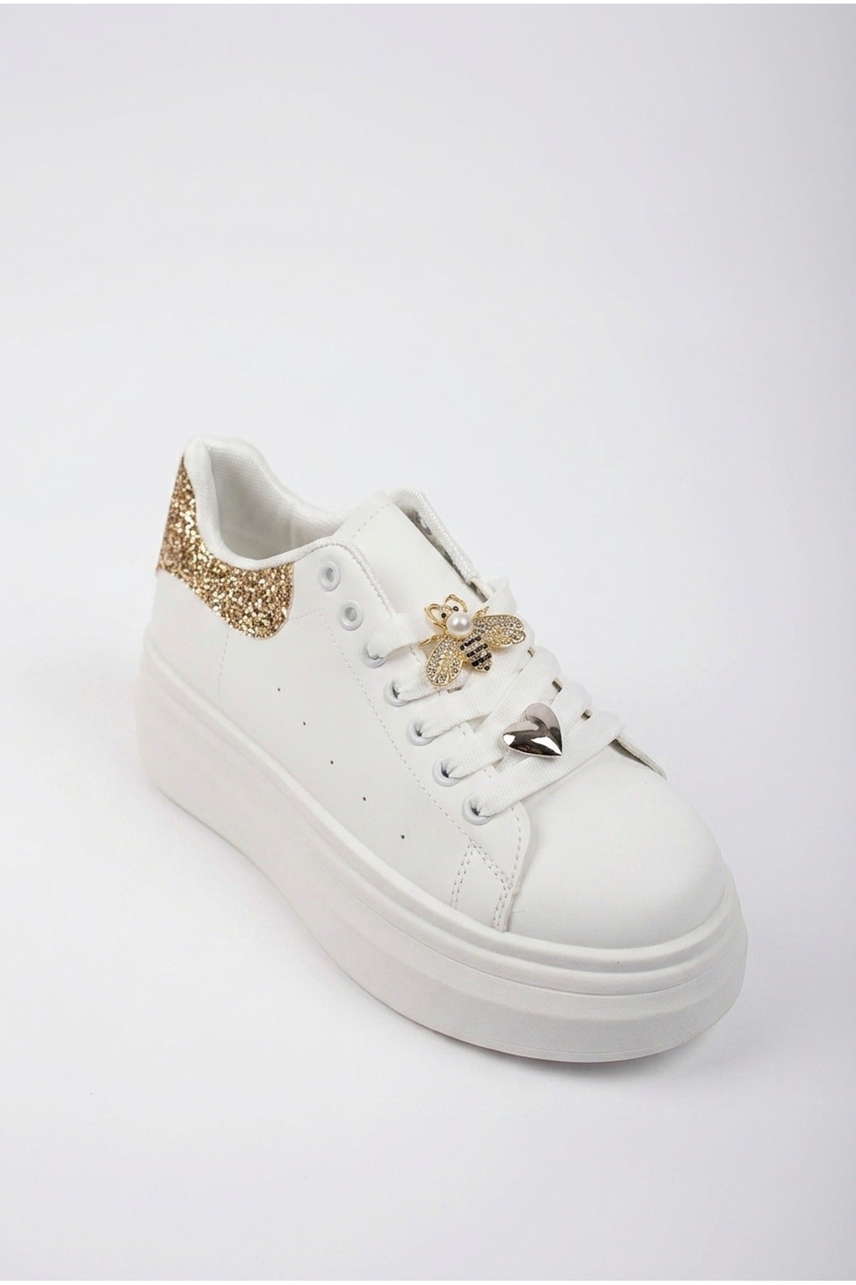 Sloane White Platform Trainers - Gold