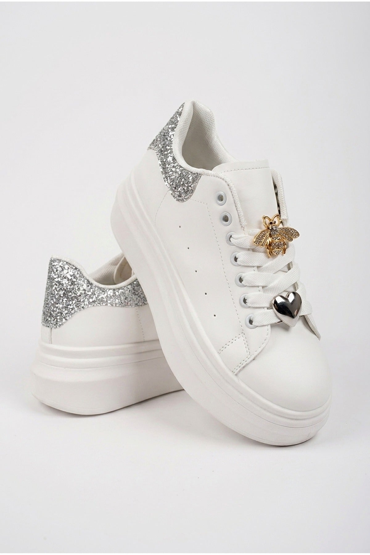 Sloane White Platform Trainers - Silver