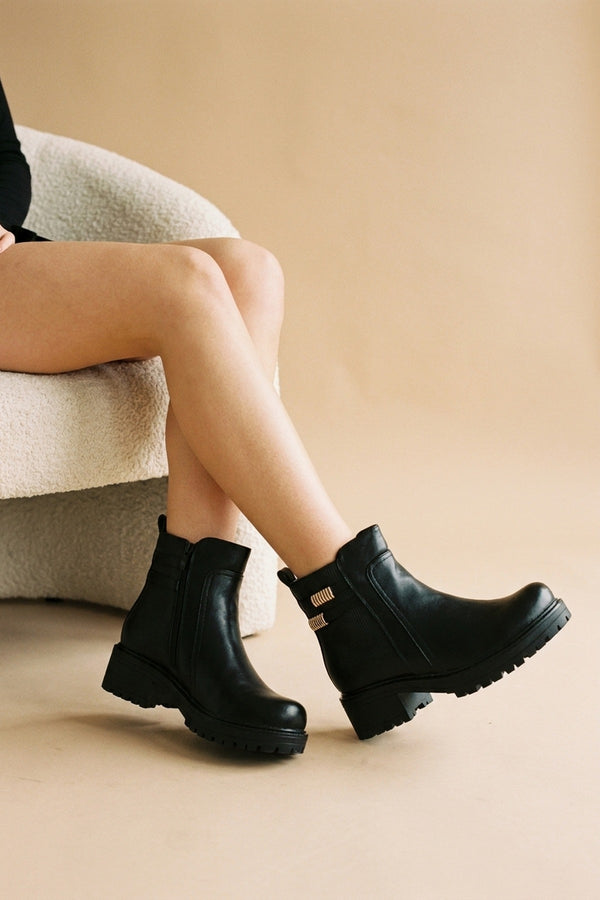 Clodagh Chunky Sole Ankle Boots - Black