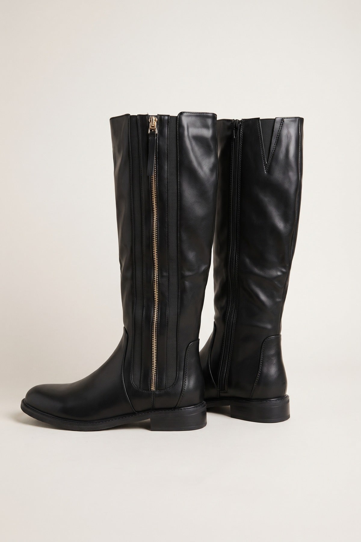 Ebba Gold Zip Knee High Riding Boots - Black