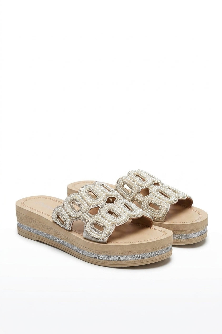 Gracie Open Toe Beaded Flat Sandals - Silver_wb
