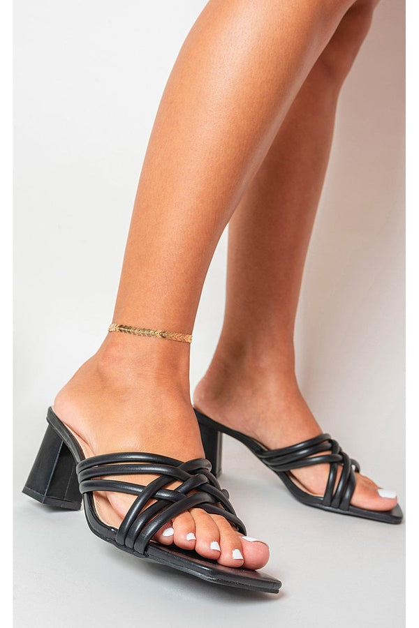 Gracie Strappy Slip On Low Heel Sandals - Black