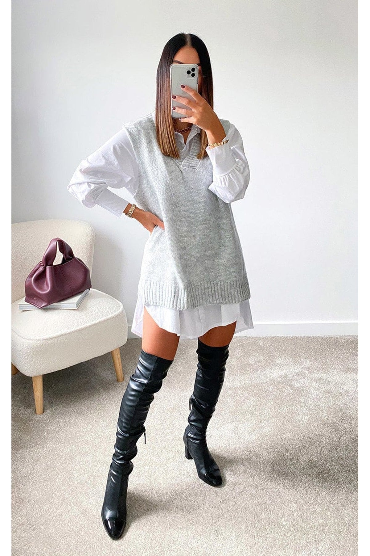 Lois Sleeveless Knitted Vest - Grey