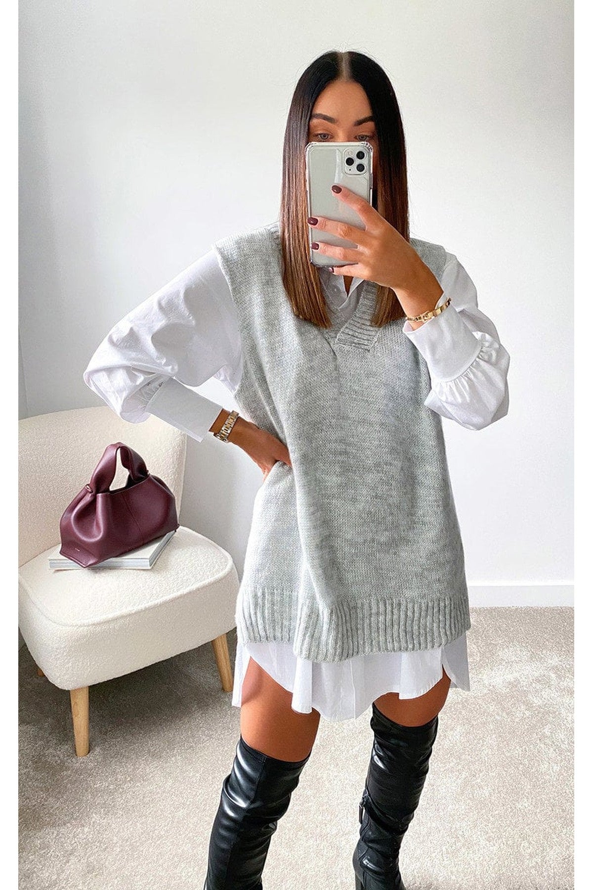 Lois Sleeveless Knitted Vest - Grey