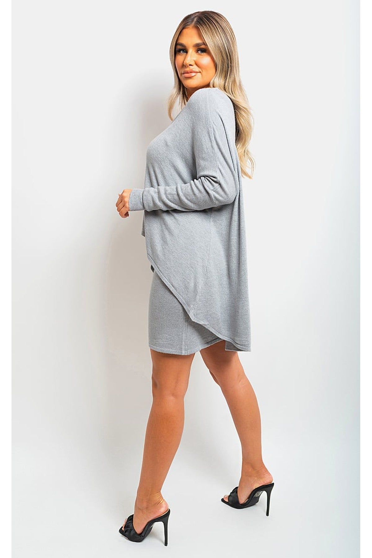 Joanna Oversized Long Sleeve Asymmetric Mini Dress - Grey