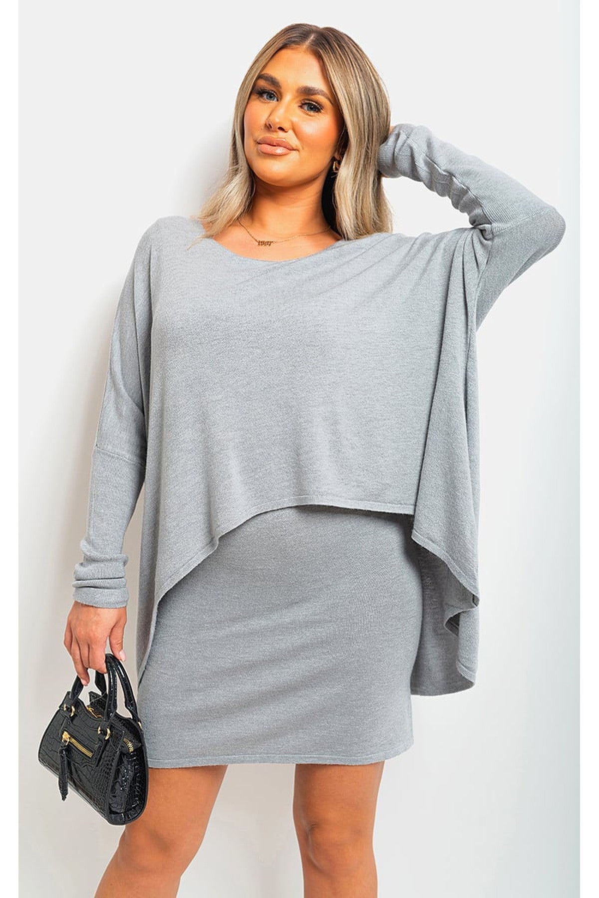 Joanna Oversized Long Sleeve Asymmetric Mini Dress - Grey